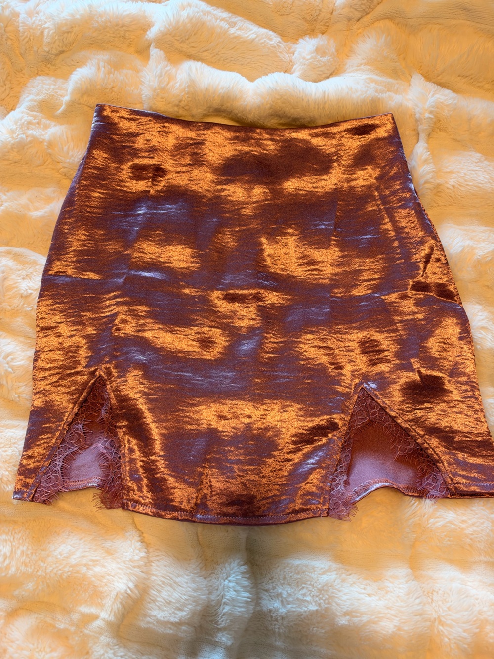 Amazon Metallic purple Mini Skirt with Lace Front Slits